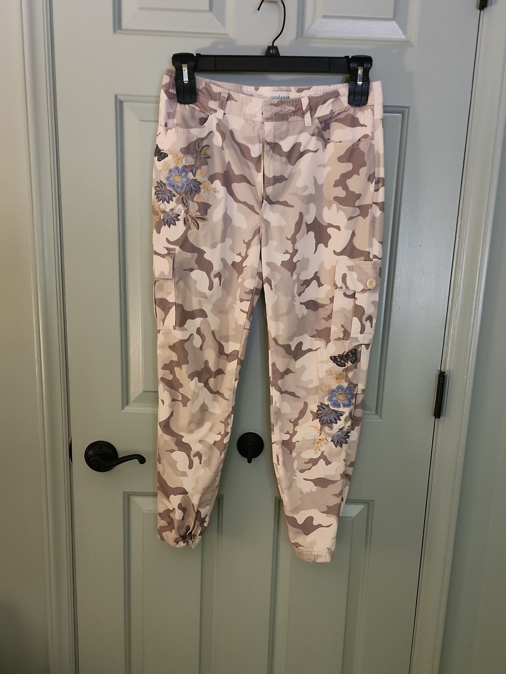 Sundance Beige Camo Shorts with Blue/Yellow Floral Embroidery